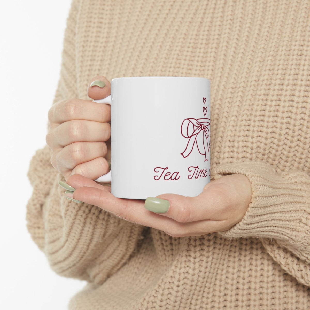 Tea Time Mug — Cute Ribbon Teacup Ceramic Coffee Cup (11oz, 15oz)