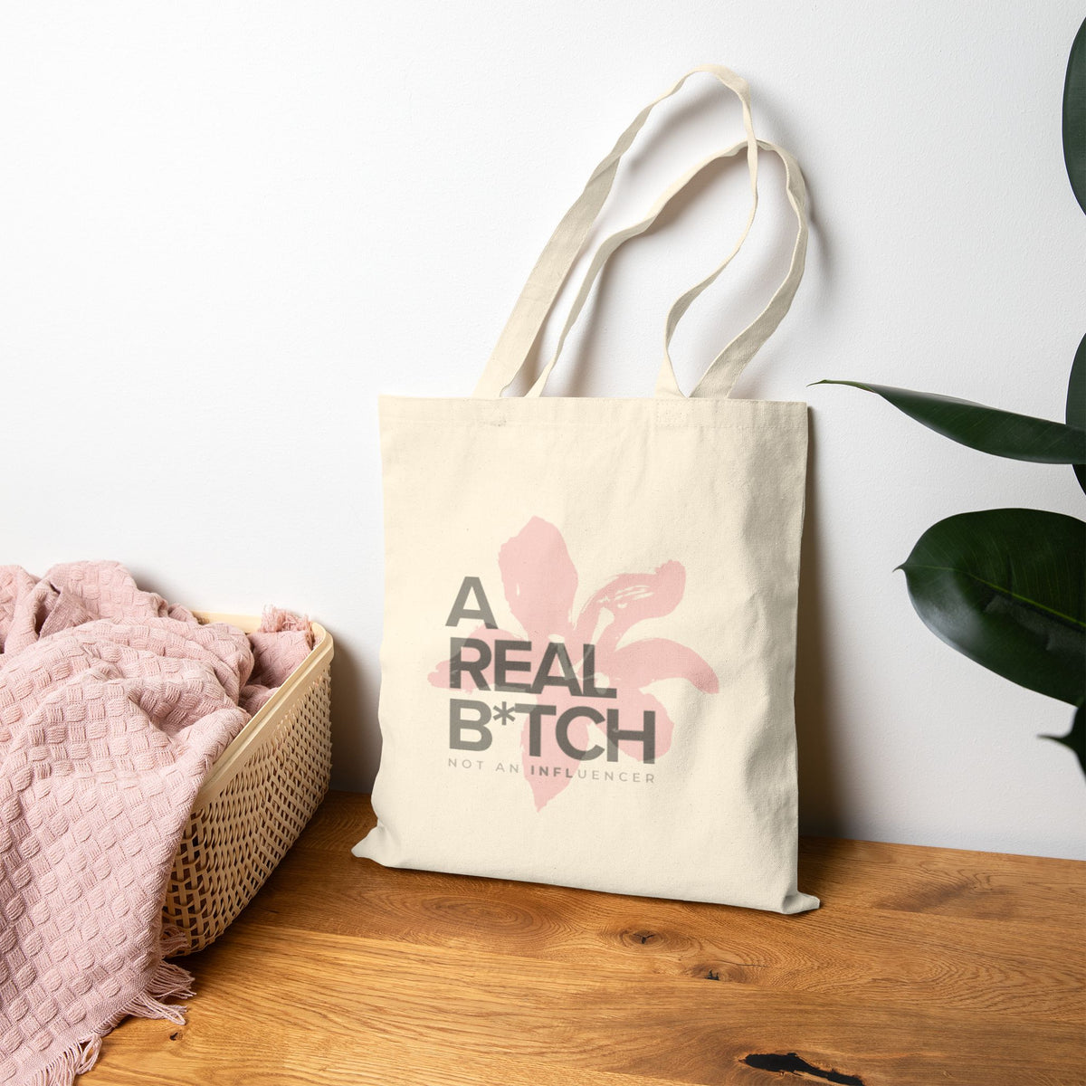 A Real B*tch Floral Canvas Tote — Funny Sassy Cotton Market Bag